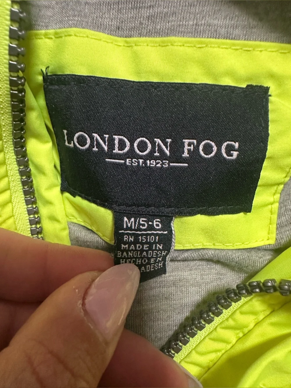 London Fog High-Visibility Yellow Kids Raincoat with Hood Sz 5-6